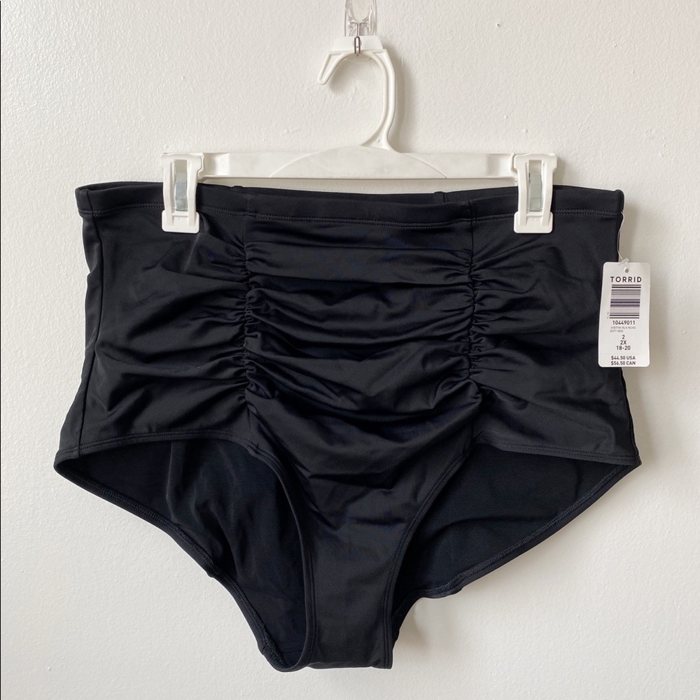 Torrid Black High Waisted Ruched Swim Bottoms